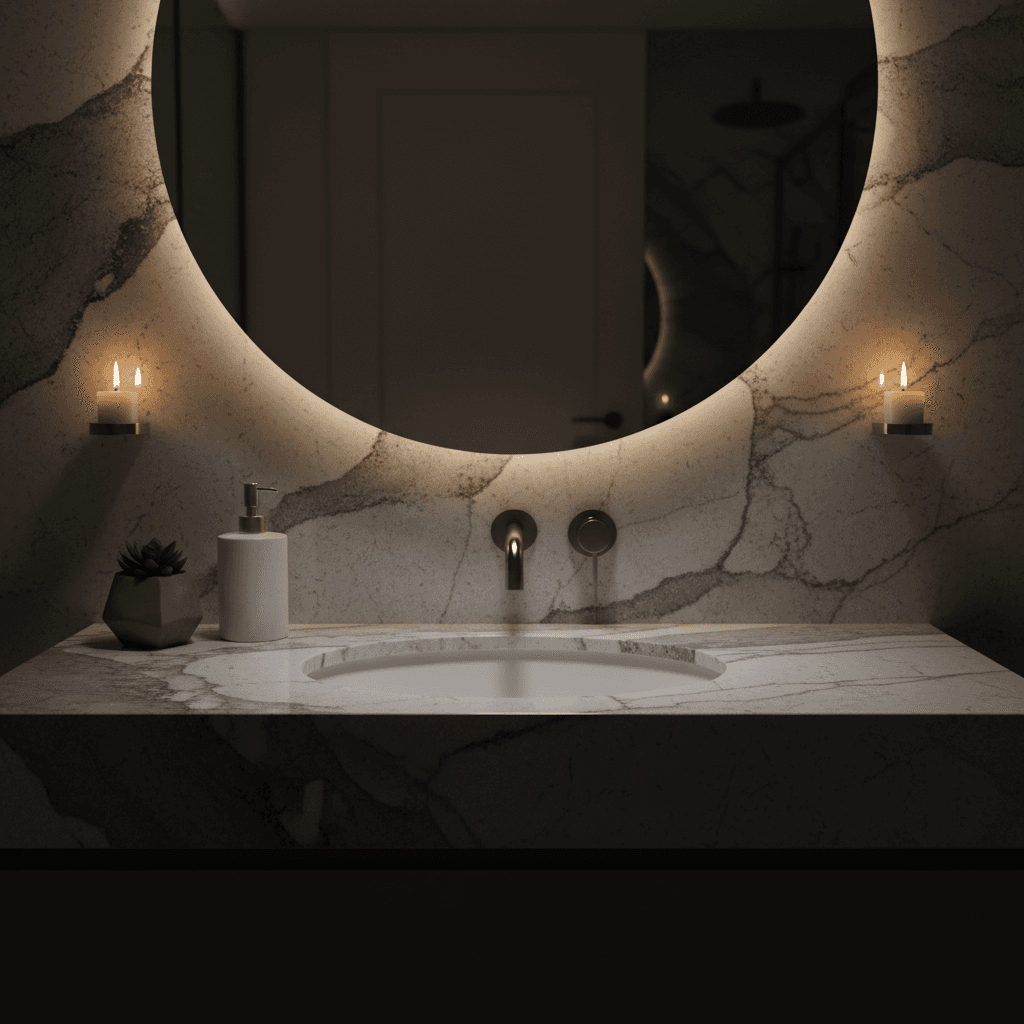 Quartz bathroom vanity with undermount sink in Ashburn bathroom
